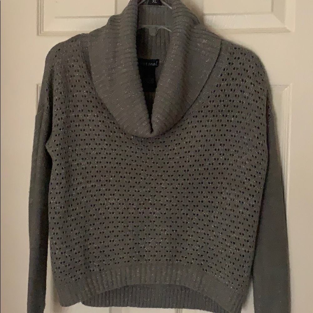 METALLIC COWL NECK SWEATER